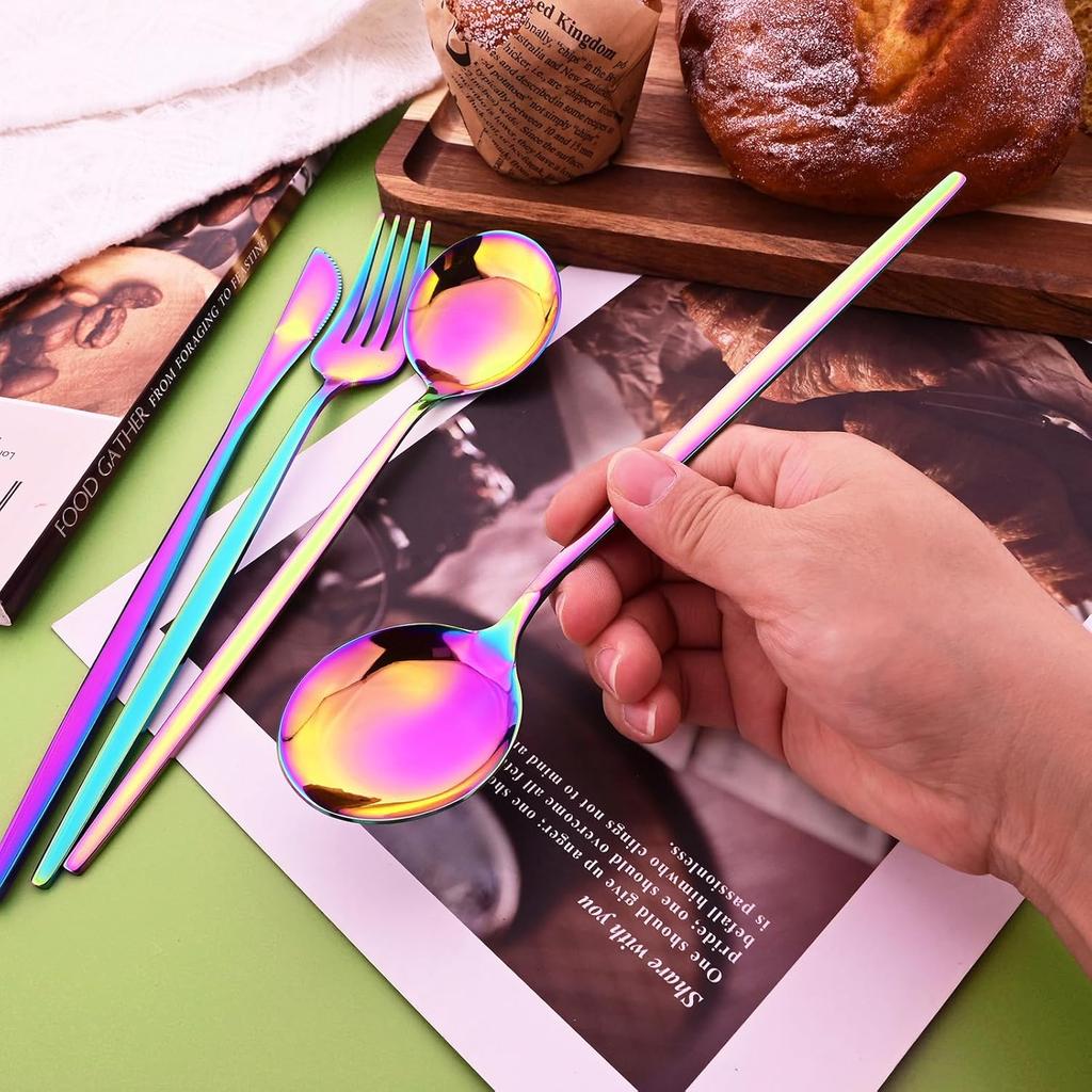16 Pieces Colorful Silverware Tableware Set Service for 4, Stainless Steel Flatware Kitchen Cutlery Utensils Set for Home Kitchen Restaurant