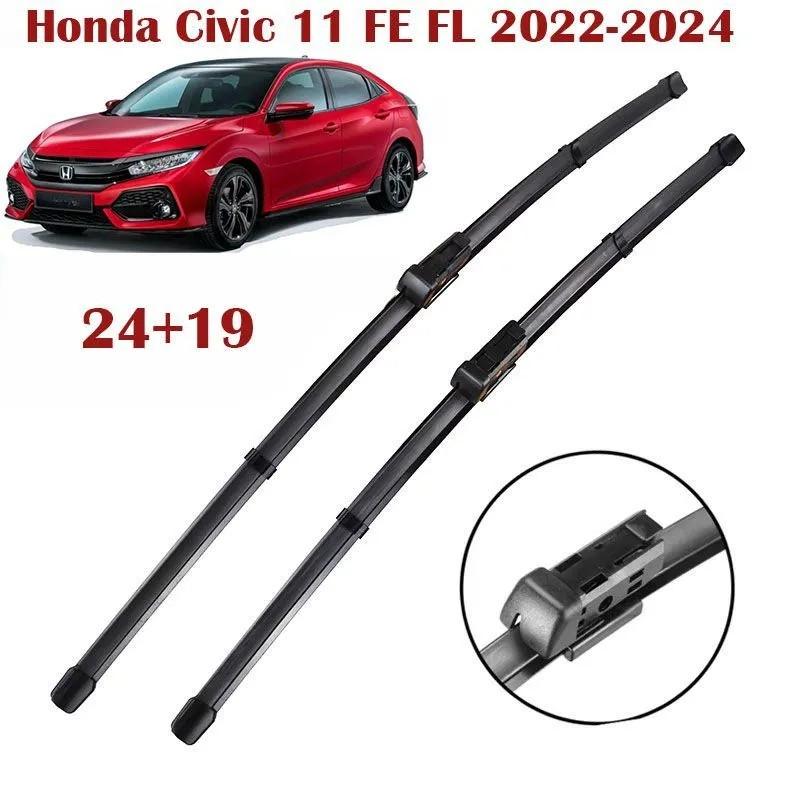 24 +19 Frameless Wipers for Honda Civic 11 FE FL, Integra FE, ZR-V RZ, HR-V RZ, CR-V RS, e:HEV Civic чёрный