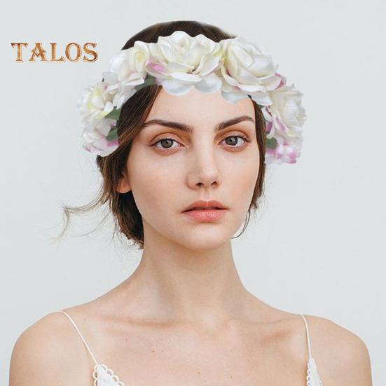 Imitation Rose Flower Headband Retro Fake Flower Decor Crown Headband Women Headpiece Hair Hoop Party Decor