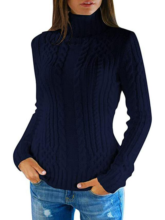 

Женский облегающий свитер с высоким воротником 2024 - Модный топ для осени/зимы S синий