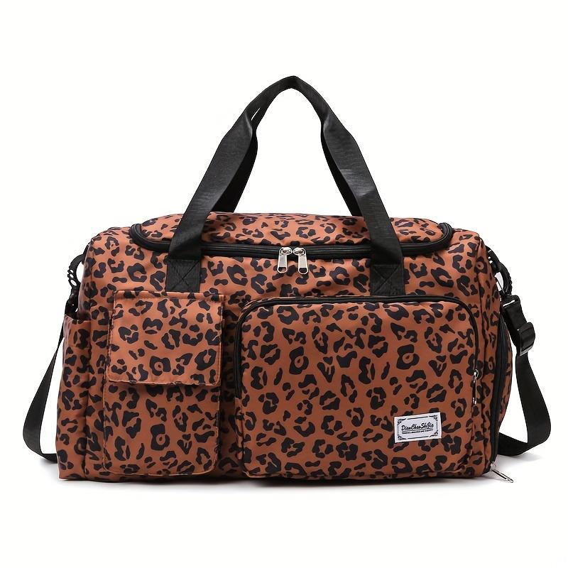Large Capacity Stylish Leopard Print Travel Duffel Bag, Casual Sports Gym Bag with Shoe Compartment, Spacious Overnight Carry-On Handbag