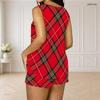 Women Plus Size Ring Strap Sleeveless Geometric Printed Tank Top And Pocket Shorts Two Piece Set