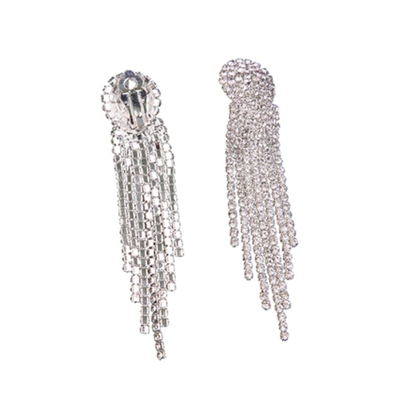 S925 Silver Needle Inlaid Diamond Long Tassel Earrings - Exaggerated European & American Style for Autumn/Winter Evenings
