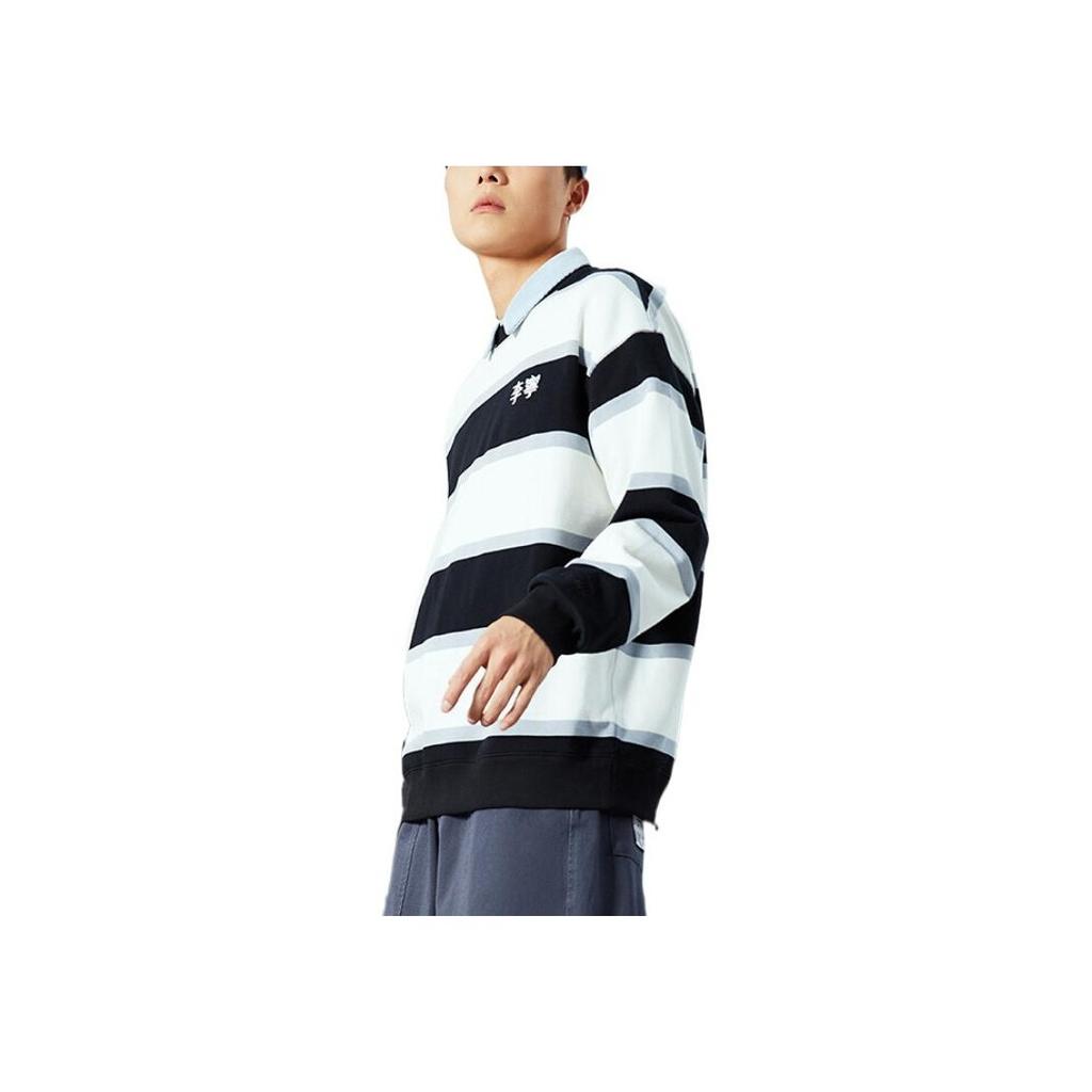 Li-Ning SS22 Sports Fashion Series Color Block Striped Crew Neck Long Sleeve Sweatshirt Unisex Sweatshirt Black White AWDS537-1