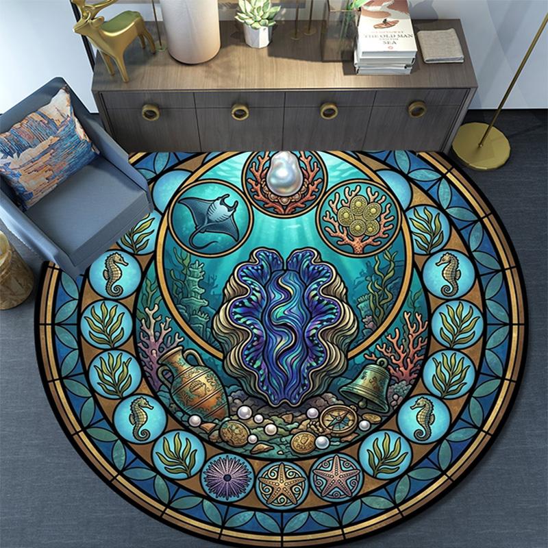 Oceanic Glass Round Area Rug Under Office Chairs Bedroom Living Room Home Decor
