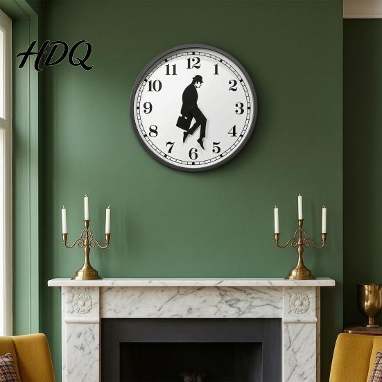 Industrial Style Wall Clock Man Silhouette Clock Silent Non-Ticking Round Hanging Decorative 12 Inch Digital Analog for Home Office Bedroom