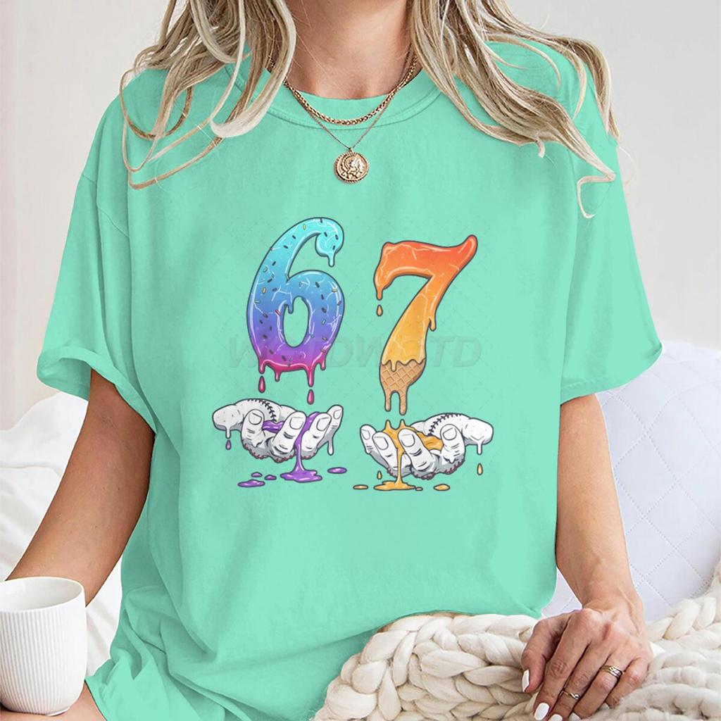 6 7 Number Print Tshirt for Unisex Women Funny 6 7 Memes Drip Fashion Casual Tops Streetwear Six Seven Womens Unisexs Clothing