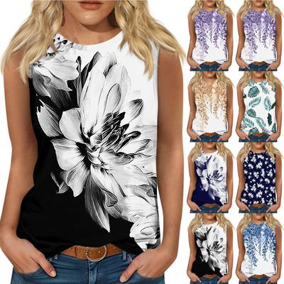 Women's Casual Tunic Tops To Wear With Leggings Sleeveless Summer Printed Shirts Tanks Blouses