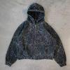 European and American autumn and winter retro loose trendy printed hooded zipper sweatshirt