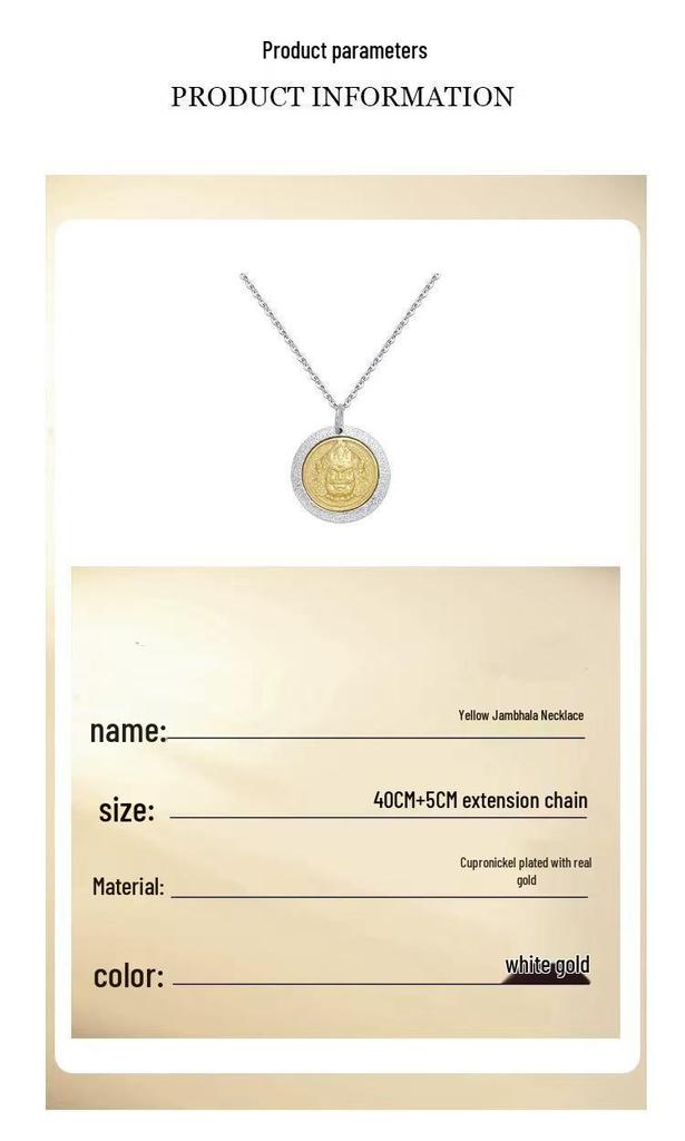 Real Gold-Plated Nickel Silver Yellow Dzambala Necklace with Artistic Buddha Pendant