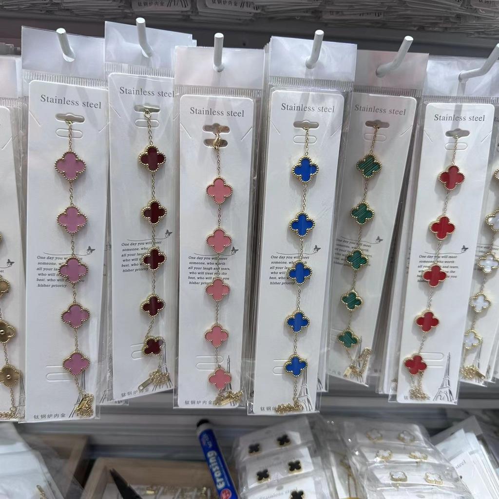 Net Red New Titanium Steel Four-leaf Clover Bracelet Female Simple Ins Five Flowers Mother-of-pearl Good Luck Four-leaf Clover Hand Jewelry Chain