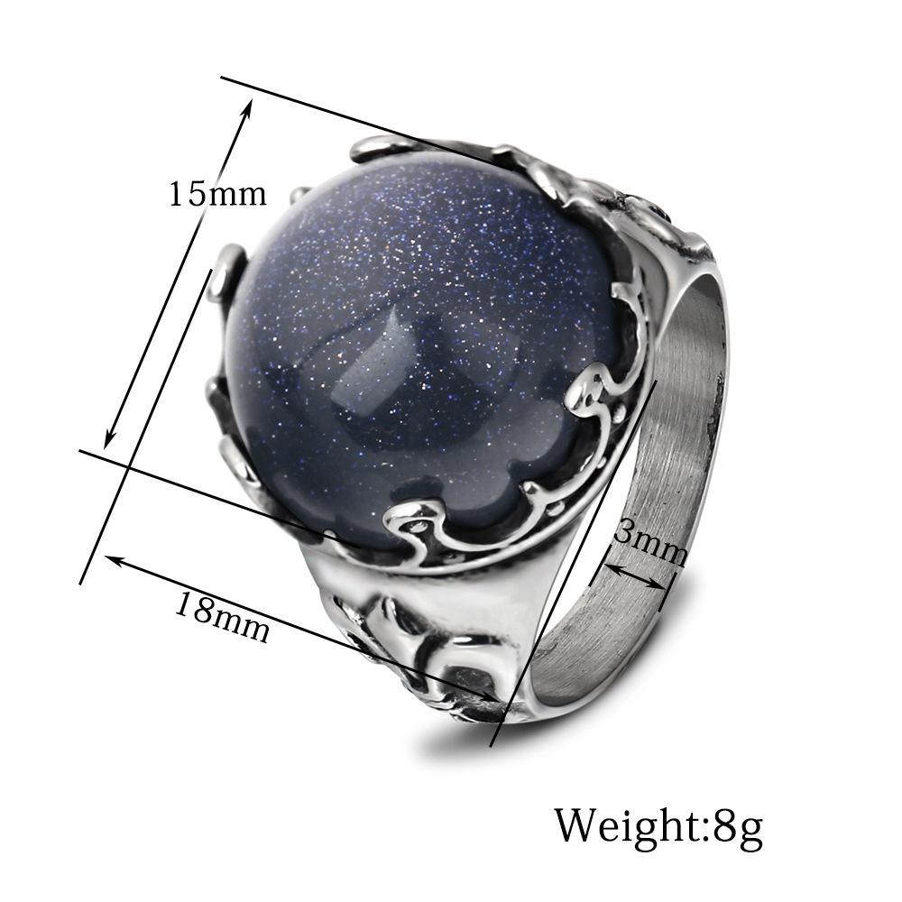 15MM Creative Inlaid Blue Sandstone Stainless Steel Ring for Women