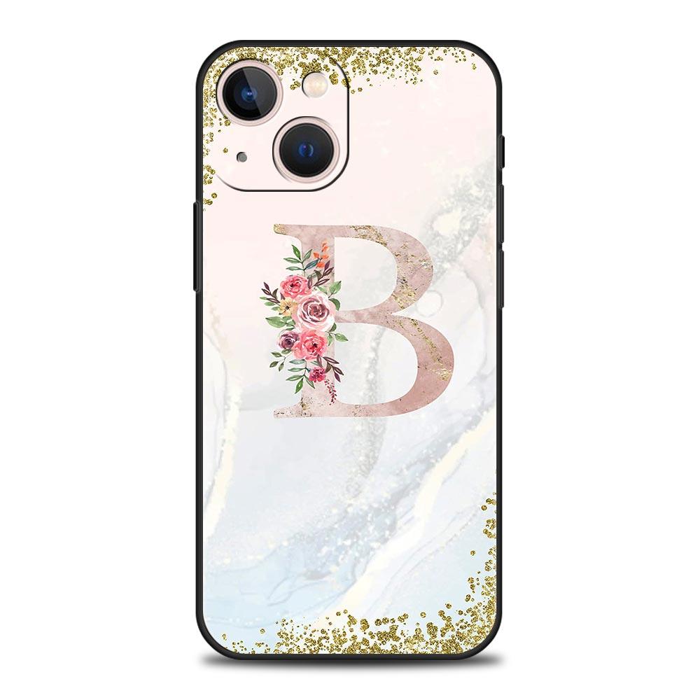 Flowers Letter Phone Case For iPhone 17 16 15 Pro Max 11 12 13 14 7 8 Plus SE 2020 X XR XS Cover Soft Black
