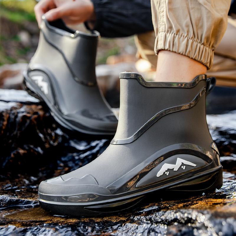 

Модные новые мужские повседневные водонепроницаемые резиновые сапоги, модные мужские уличные слипоны для рыбалки, рабочие ботильоны шеф-повара, противоскользящие теплые водные ботинки 44 серый