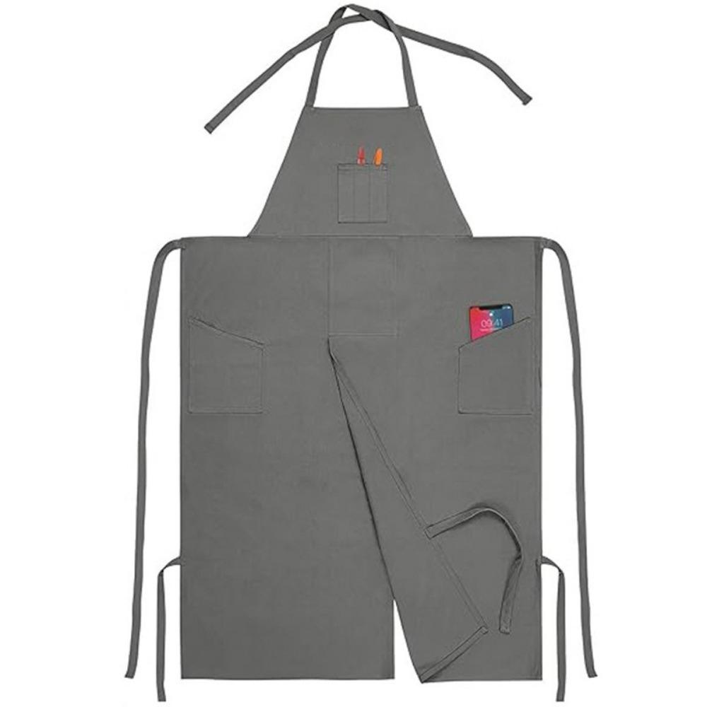 

3 Pockets Split Leg Apron Adjustable Gardening Pinafore Full Coverage Pottery Apron Full Coverage серый