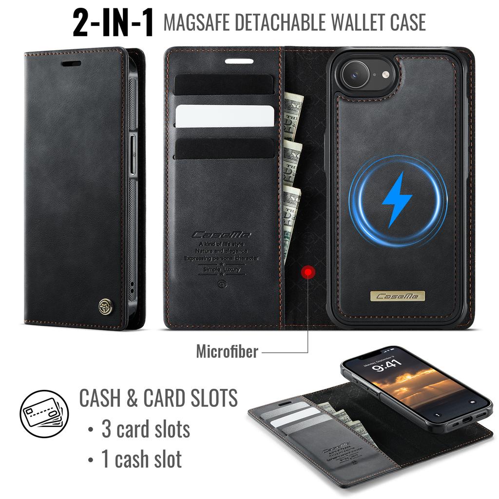 For iPhone 16e Case CASEME C49 Compatible with MagSafe RFID Blocking Detachable Wallet Leather Phone Cover
