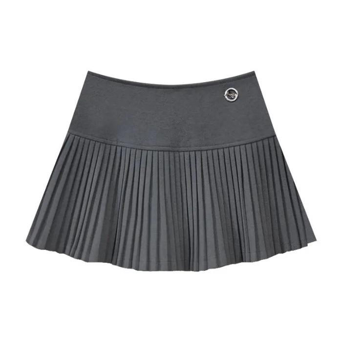 

High Waist Pleated Midi Skirt for Women - Autumn/Winter 2025, Petite A-Line, Anti-Exposure Design M темно-сірий