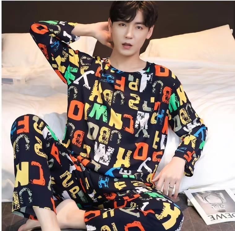 2 Parça İlkbahar ve Sonbahar Erkek Pijama Takımı Erkek Çocuk Yumuşak Uzun Kollu Uyku Dinlenme Ev Partisi Pijamaları Erkek Günlük Ev Giyim