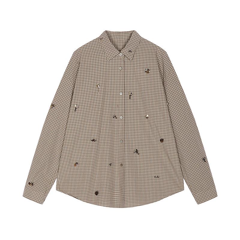 JNBY Beaded Plaid Loose Long Sleeve Shirt