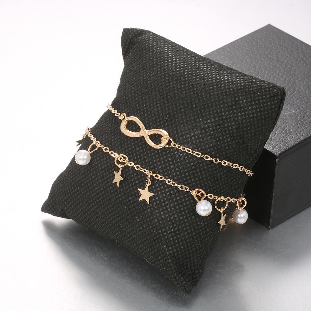 Summer Jewelry Ladies Alloy Anklet 8 Character Double Layer Star Anklet Selling Leg Jewelry