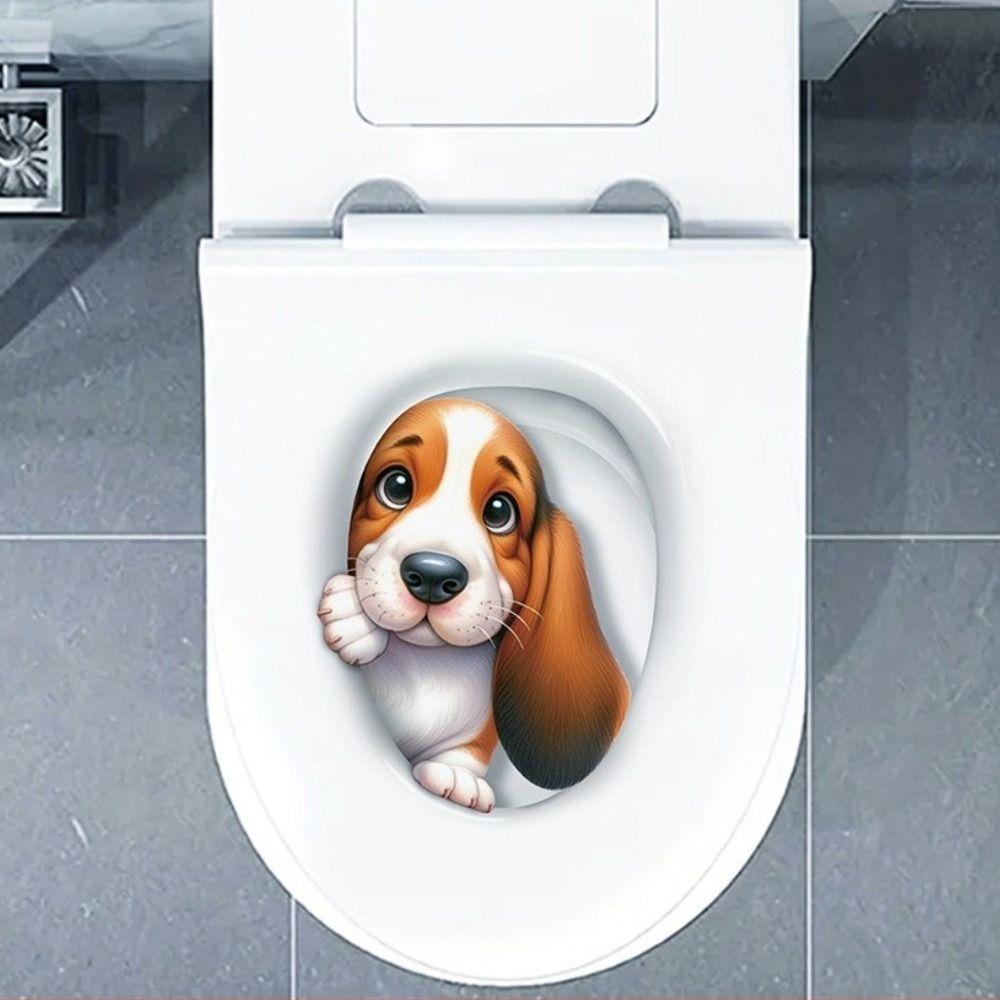 3D Cat Dog Toilet Stickers Self-adhesive Toilet Seat Decals Cute Wall Sticker  Home Decoration