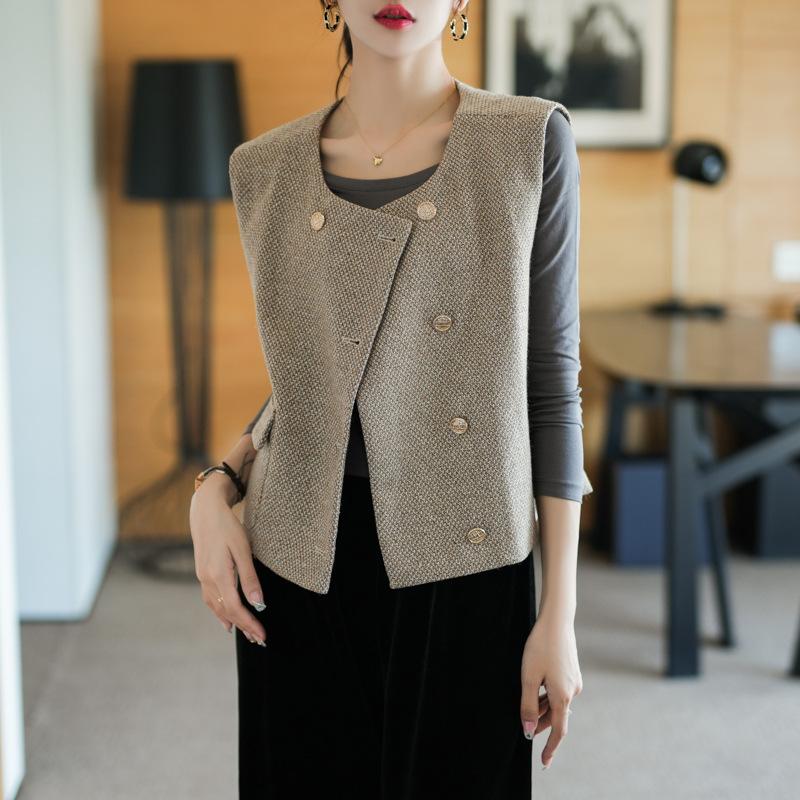 

Жилет для женщин с небольшим запахом на весну и осень, короткая куртка без рукавов, жилет с застежкой-молнией на французском языке 2XL