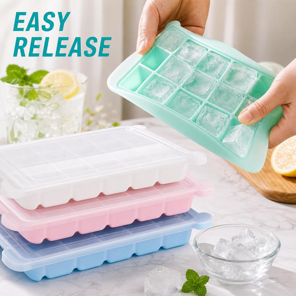 Summer Silicone Ice Cubes Tray with Lid 36 Cubes Large Food Grade Silicone Ice Cube Square Tray Mold DIY Ice Maker Ice Cube Tray