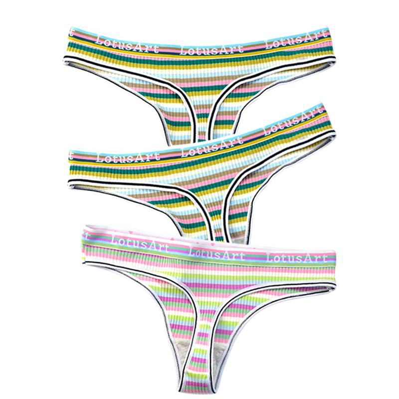 YOUULAR 3 Teile/los Mode Frauen Baumwolle Nahtlose G-string Sexy Bunte Gestreifte Dessous Höschen Thongs Weibliche Unterwäsche Dessous M-XL