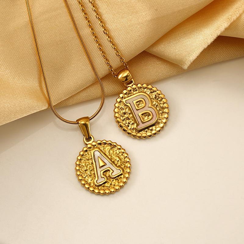 European and American Stainless Steel Letter Necklace for Women - Versatile Titanium Steel Hammered Pendant Jewelry Fashion
