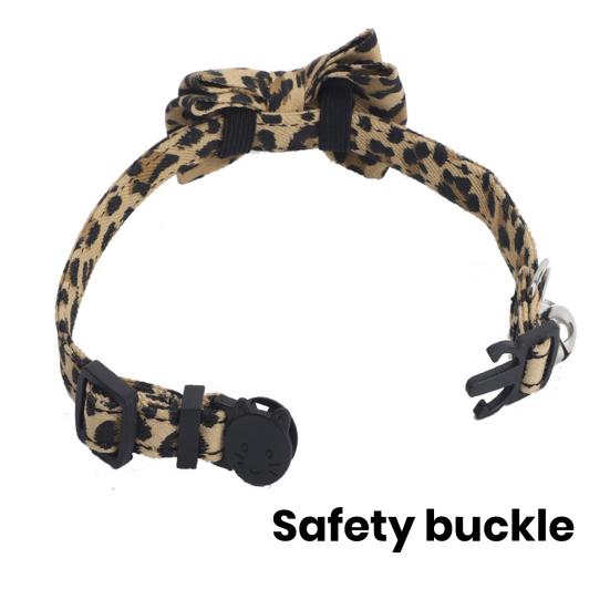 Haustierhalsband mit Leopardenmuster und Glöckchen, leichte Katzenhalskette aus Stoff, skalierbares Haustierhalsband