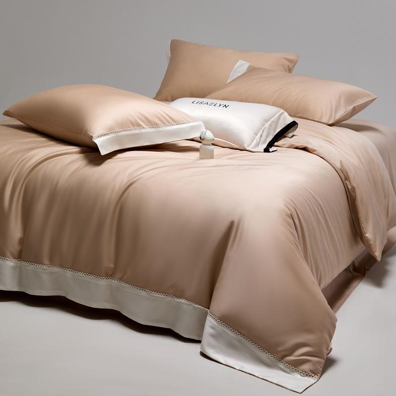 Luxury 200s Lenzing Tencel Bedding Set: Skin-Friendly Bed Sheets, Silk Smooth Duvet Cover, Bare Sleep Bed Skirt. 1.8m Bed Set, 4 Pieces, Duvet Cover 200x230