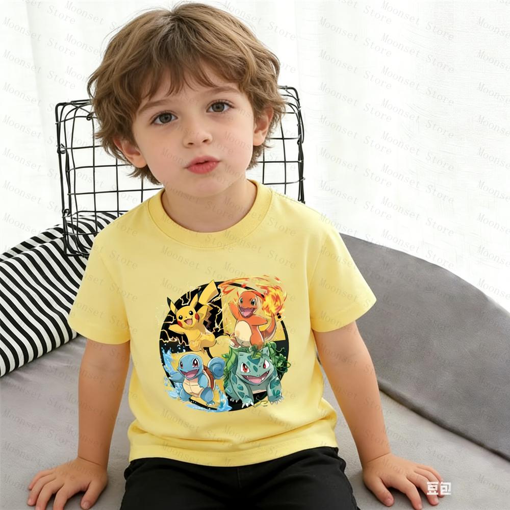 2026 Kinder Pokemon T-Shirt Pikachu Glumanda Herrenhemden Damen-T-Shirts T-Shirt Jungen Mädchen Sommer Kurzarm Erwachsene Freizeit-Oberteile