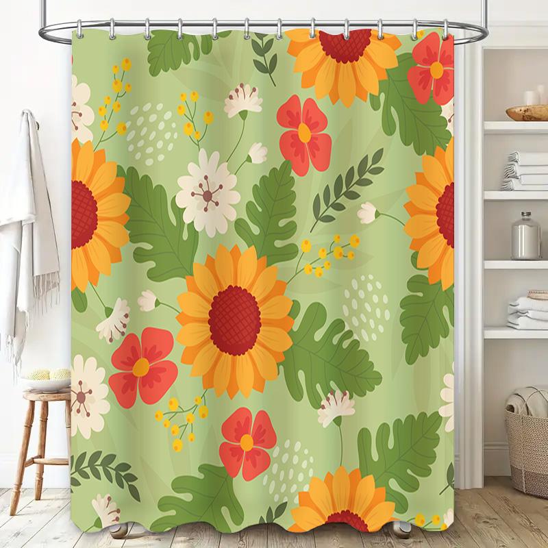 Sunflower Floral Bathroom Shower Curtain Waterproof Decorative Fabric Home Decoration