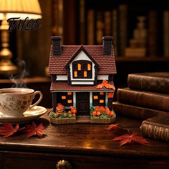 Lampe Maison Citrouille Style Rétro, Maison Citrouilles Illuminées Vintage, Figurine Manoir Illuminé Halloween, Décor Intérieur, Veilleuse Nuit d'Automne
