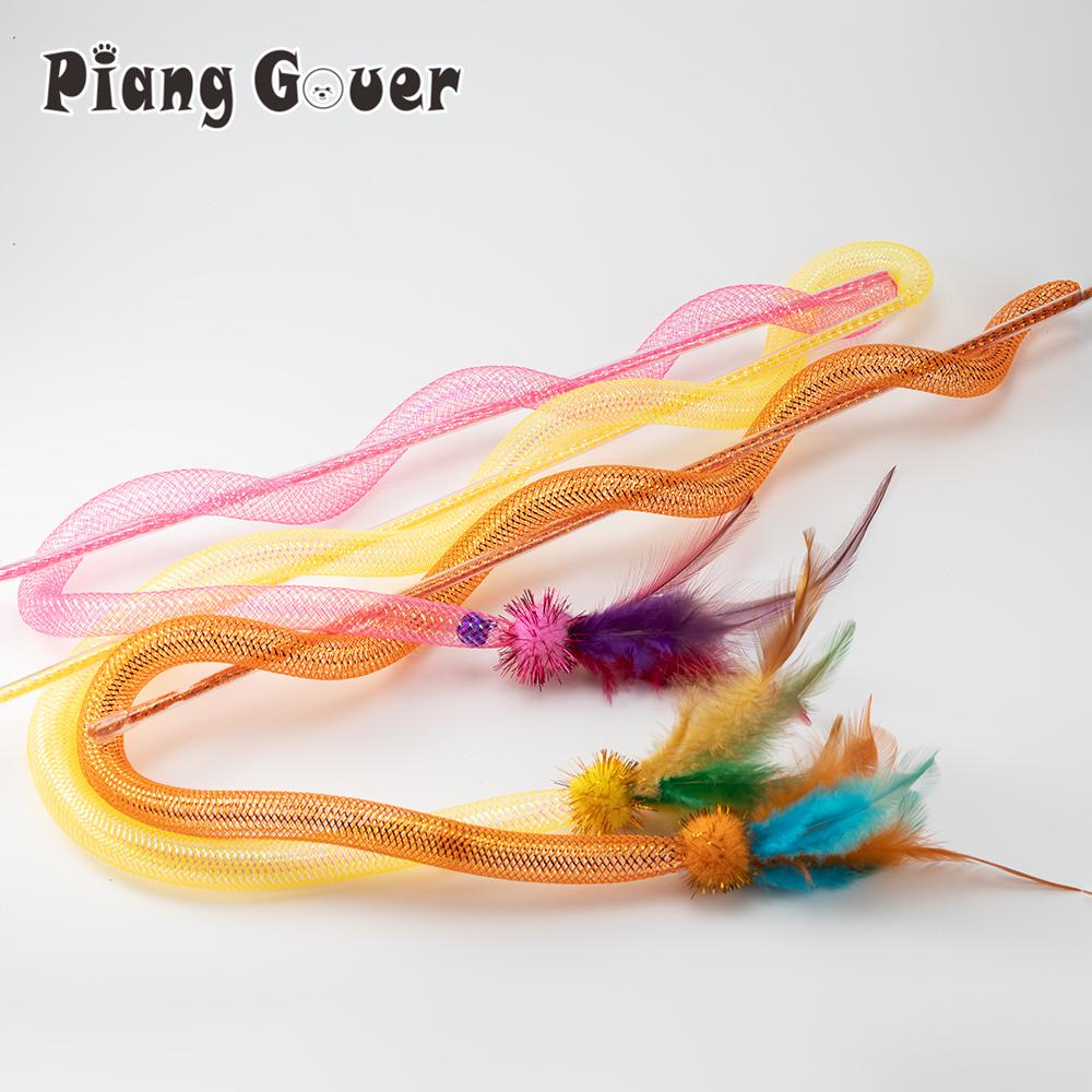 2pcs Feather Teasing Cat Stick Elastic Mesh Tube Cat Toy Rod Kitten Interactive Toys Pet Wand