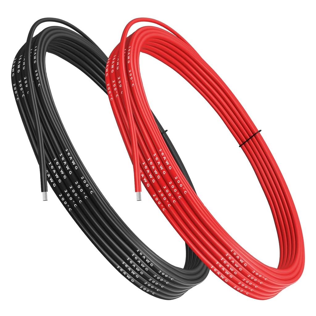 16 AWG Silicone Wire Set – 2.5m Red + 2.5m Black – Flexible Tinned Copper Cable – High Temperature Resistant