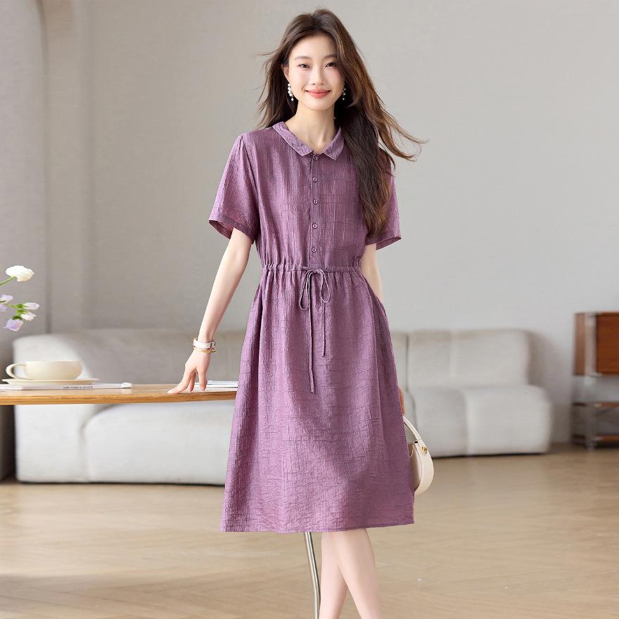 

Dress women s summer new fashion temperament small age-reducing drawstring thin medium and long skirt M фіолетовий