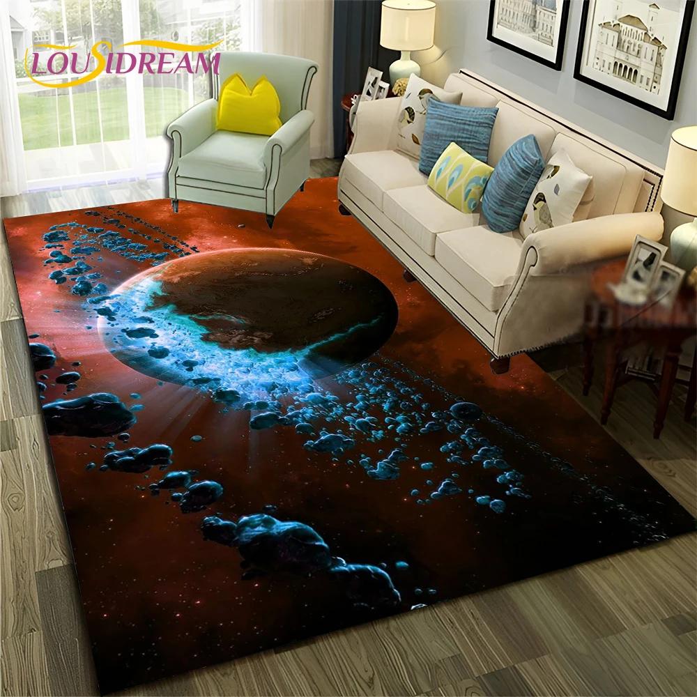 Galaxy Planet Star 3D Univers Weltraum Teppich Teppich für Zuhause Wohnzimmer Schlafzimmer Sofa Fußmatte Dekor,Kinderbereich Teppich Rutschfeste Bodenmatte