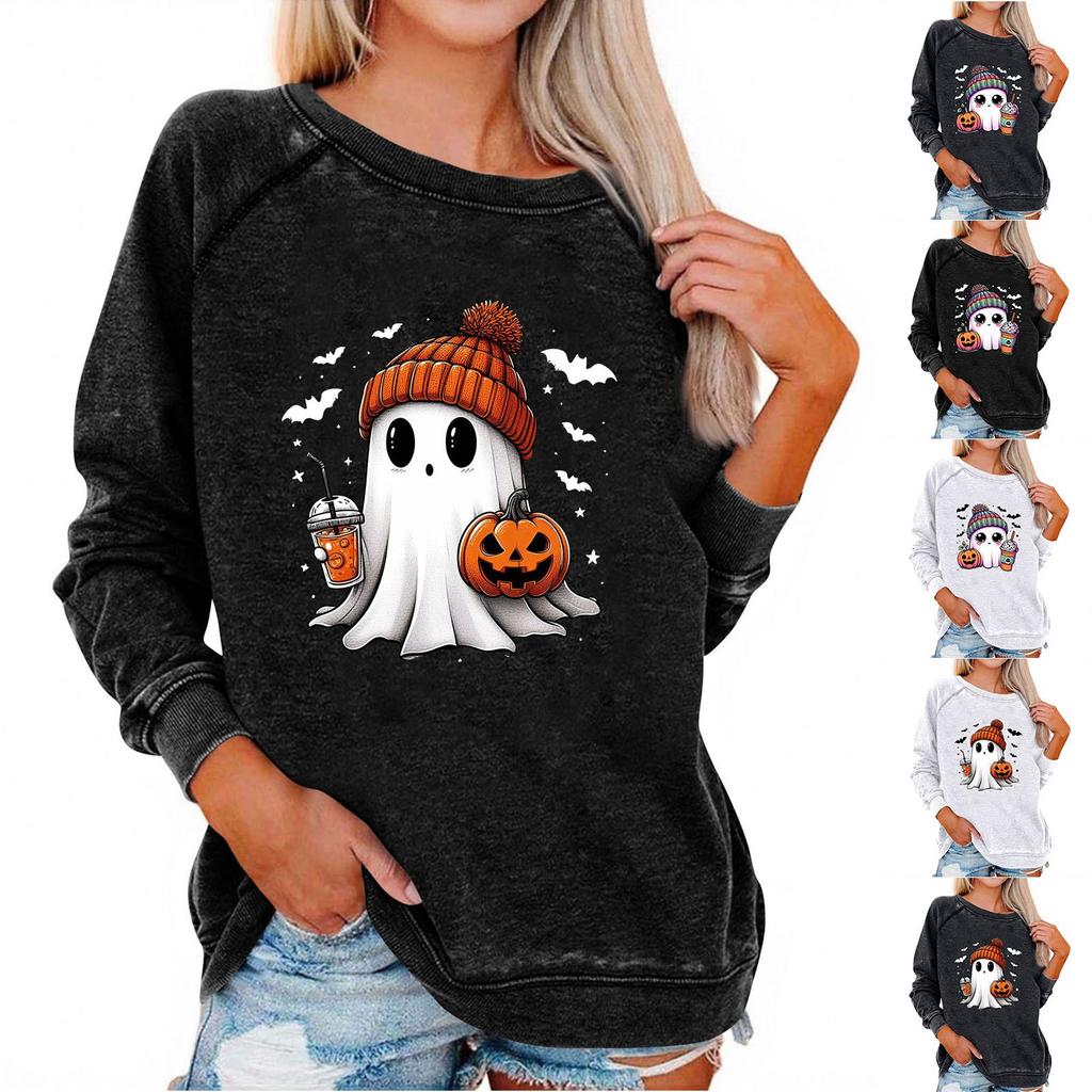 Women's Casual  Raglan O-neck Long Sleeve Halloween Print Top