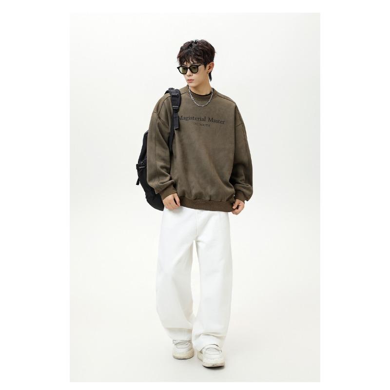 Men S Vintage Crew Neck Pullover Sweatshirt American Letter Print Casual