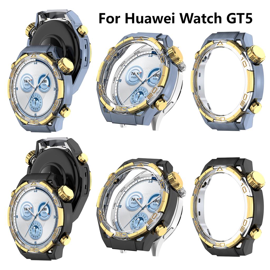 Nytt hårt PC-fodral kompatibelt för Huawei Watch GT5 46 mm Tillbehör Anti-fall Skyddande Cover Ram Utskuren Urram Bumper