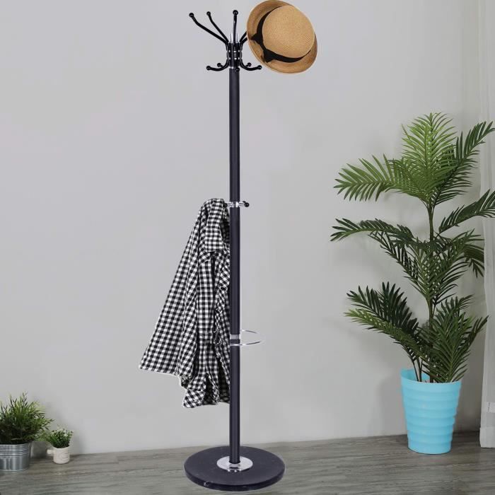Porte Manteaux - SPRINGOS - 176 Cm - Noir - 14 Crochets - Base En Marbre