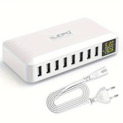 60W 8 Θυρών USB Γρήγορος Φορτιστής QC3.0 HUB Έξυπνη Γρήγορη Φόρτιση με Οθόνη LED Σταθμός Φόρτισης Πολλαπλών USB Κινητό Τηλέφωνο Επιτραπέζιος Οικιακός