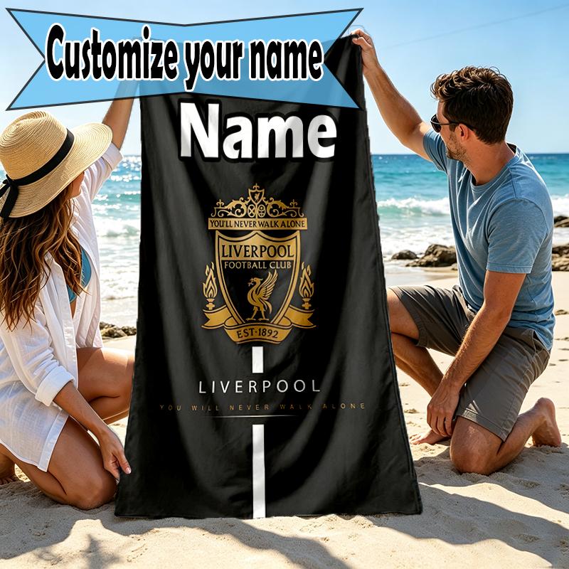 Asciugamano da Spiaggia Personalizzato con Nome Liverpool F.C., per Viaggio Campeggio Festa in Spiaggia Decorazione Casa, Regalo di Compleanno per Famiglia e Amici