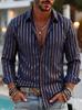 2026 New Style Men's Striped Long-Sleeved Shirt with Collar, Slim-Fitting Casual Shirt, Fashionable Cardigan Tops