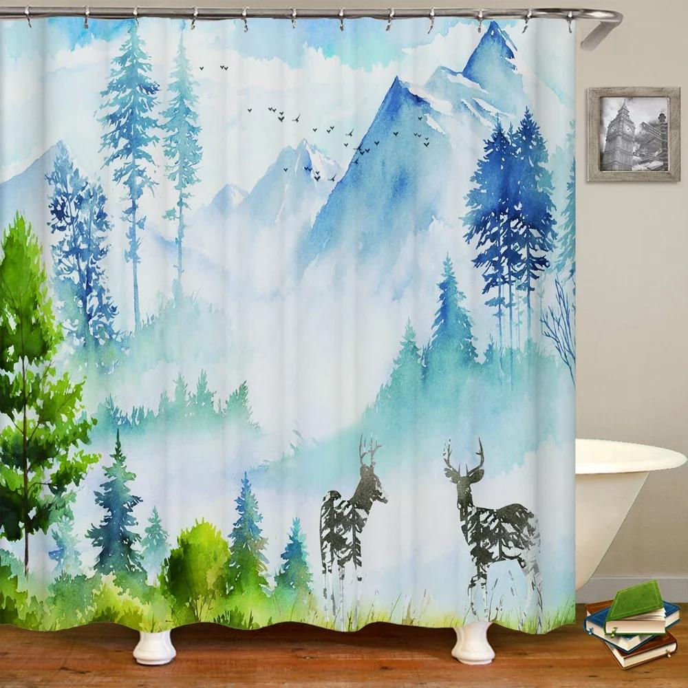 Elegant Chinese Landscape Print Waterproof Shower Curtain - Stylish,Durable &Easy-Care Choice for Multiple Bathroom Décor Themes