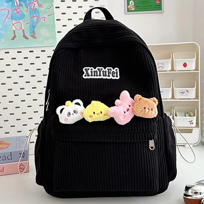 Retro Youth Backpack With Durable Corduroy Fabric For Daily Commute Campus And