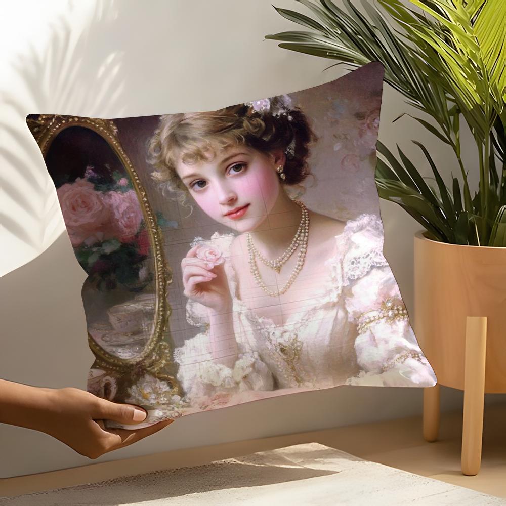 Oil Painting Girl Pillow Case Home Living Room Decoration Linen Pillow Cases Cushion Cover