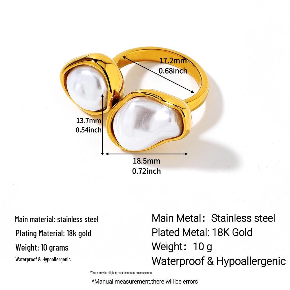 Ying Tai 18k Gold Plated Stainless Steel Ring with Imitation Pearl and Geometric Design