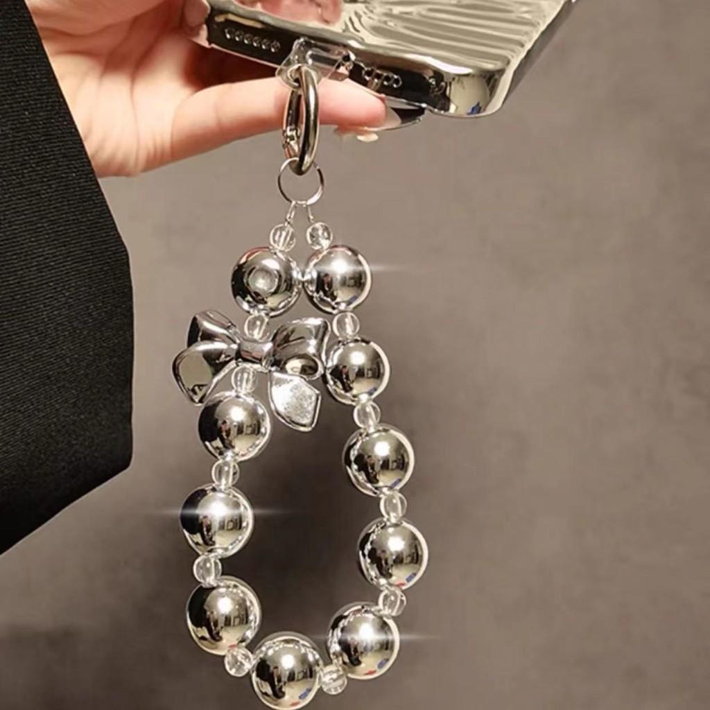 

Персонализированный позолоченный серебряный бант ручной работы из бусин Ремешок на запястье Ручной цепной шнурок для телефона Чехол-подвеска Аксессуары